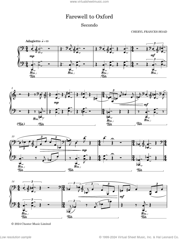 Farewell to Oxford sheet music for piano four hands by Cheryl Frances-Hoad, classical score, intermediate skill level