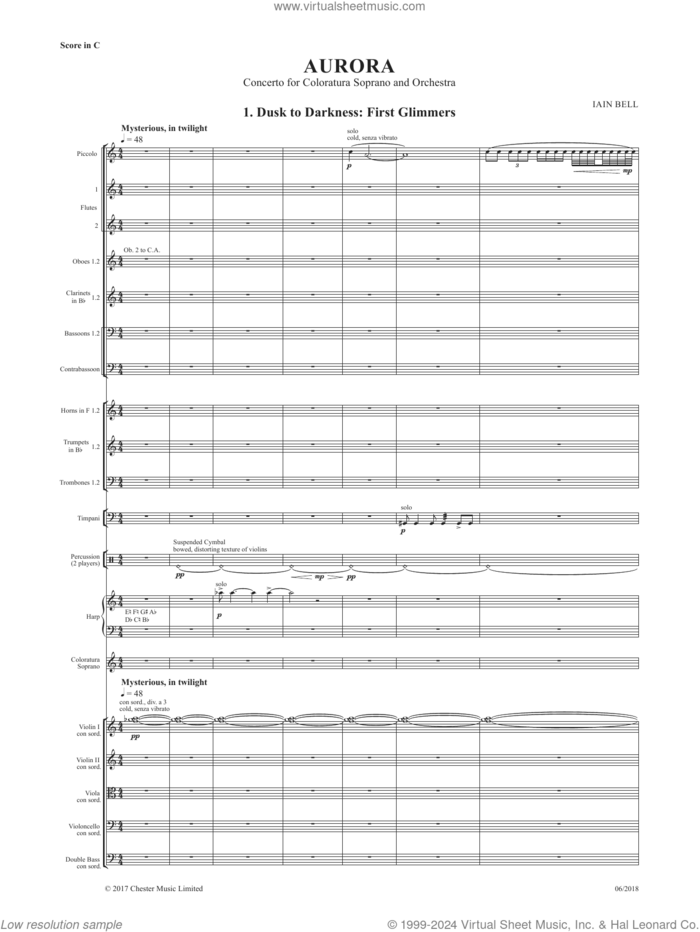 Aurora (Study score) sheet music for voice solo by Iain Bell, classical score, intermediate skill level