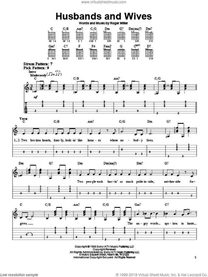 Husbands And Wives sheet music for guitar solo (easy tablature) by Roger Miller and Brooks & Dunn, easy guitar (easy tablature)