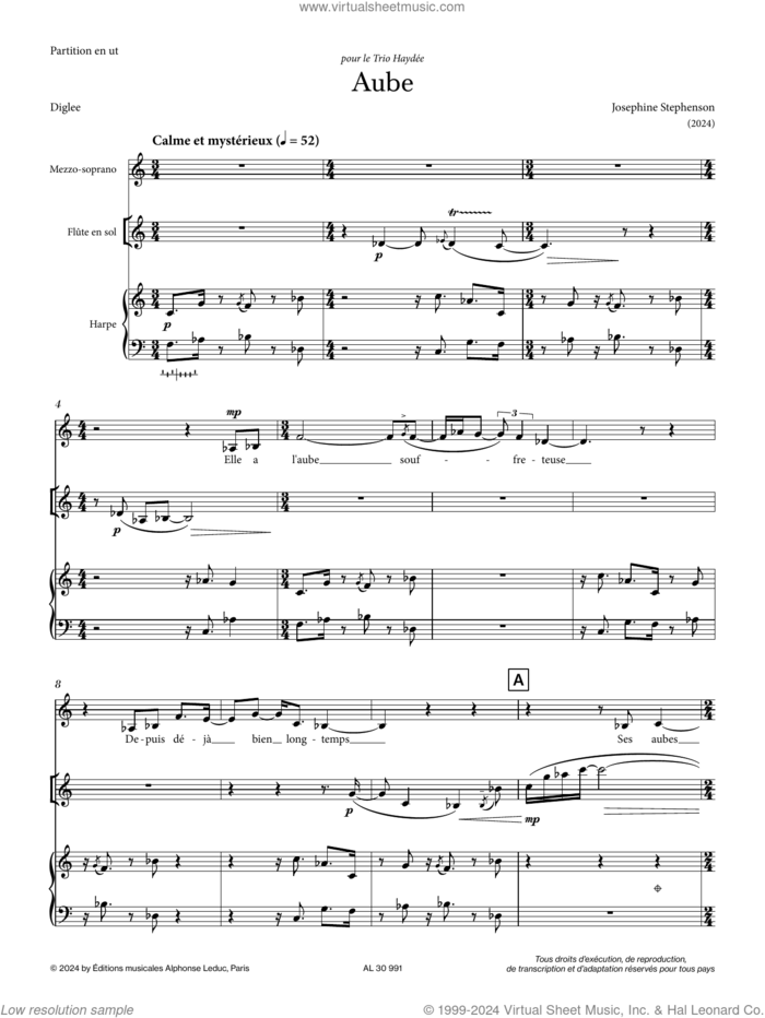 Aube sheet music for voice solo by Josephine Stephenson, classical score, intermediate skill level