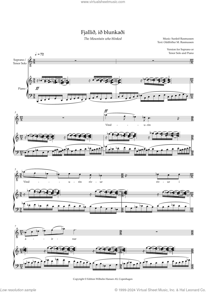 FjalliA, iA blunkaAi (The Mountain Who Blinked) (for Tenor or Soprano) sheet music for voice and piano by Sunleif Rasmussen, classical score, intermediate skill level