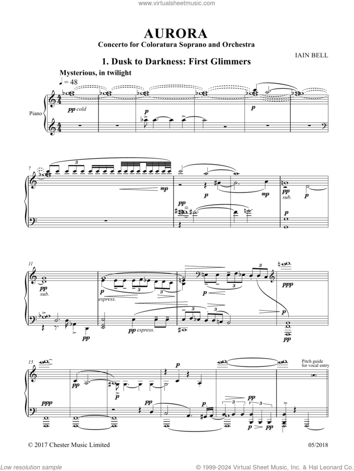 Aurora (Vocal score) sheet music for voice and piano by Iain Bell, classical score, intermediate skill level