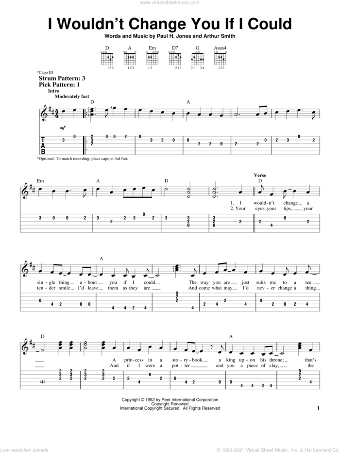 I Wouldn't Change You If I Could sheet music for guitar solo (easy tablature) by Ricky Skaggs, Arthur Smith and Paul H. Jones, easy guitar (easy tablature)
