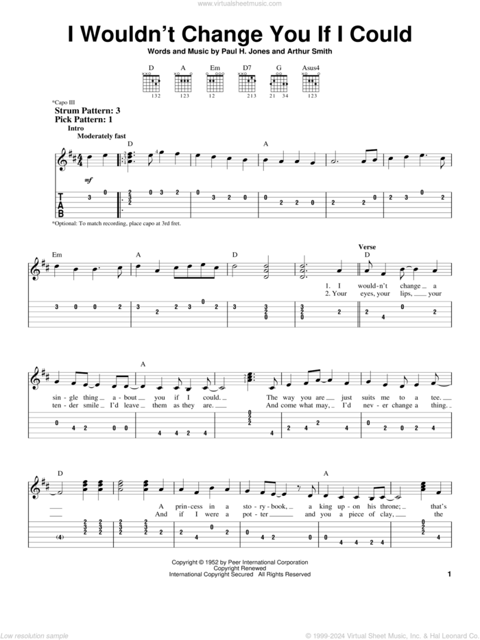 I Wouldn't Change You If I Could sheet music for guitar solo (easy tablature) by Ricky Skaggs, Arthur Smith and Paul H. Jones, easy guitar (easy tablature)