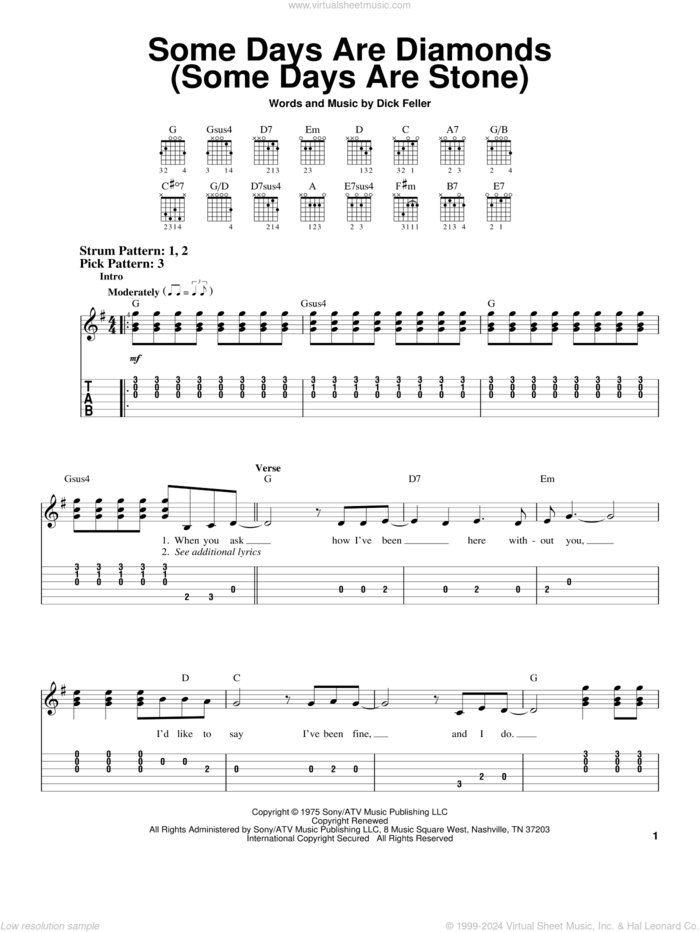 Some Days Are Diamonds (Some Days Are Stone) sheet music for guitar solo (easy tablature) by John Denver and Dick Feller, easy guitar (easy tablature)