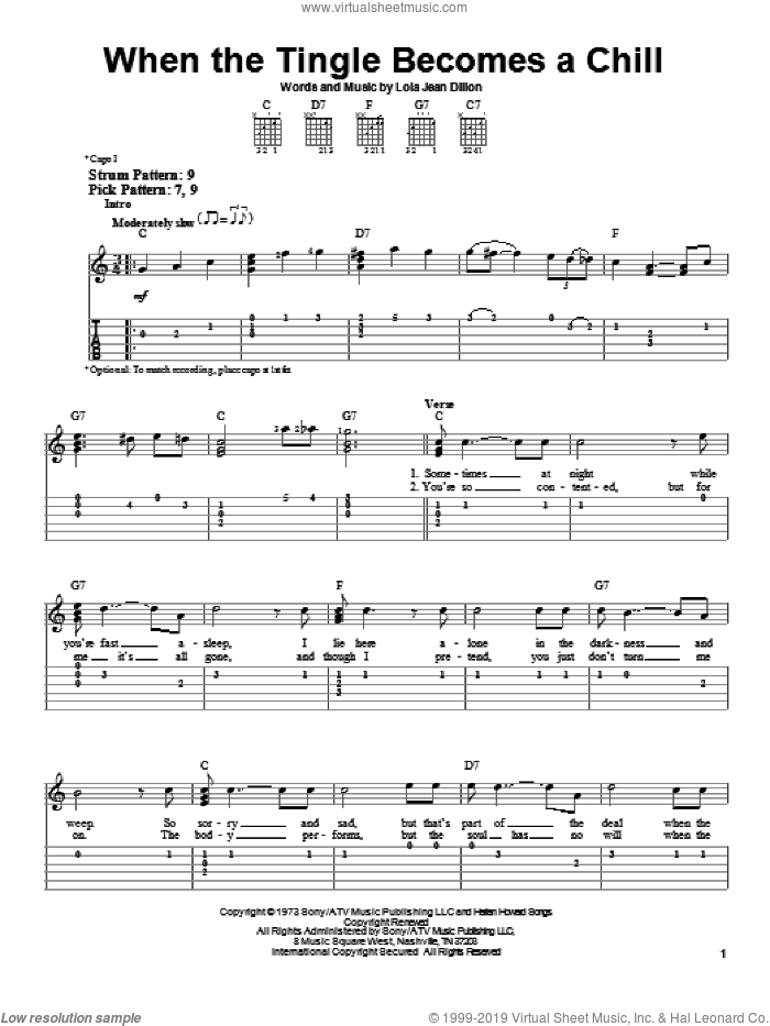 When The Tingle Becomes A Chill sheet music for guitar solo (easy tablature) by Loretta Lynn and Lola Jean Dillon, easy guitar (easy tablature)
