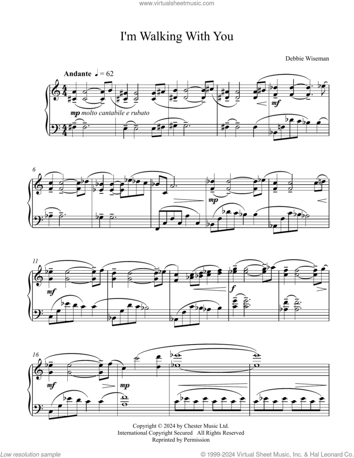 I'm Walking With You sheet music for piano solo by Debbie Wiseman, classical score, intermediate skill level