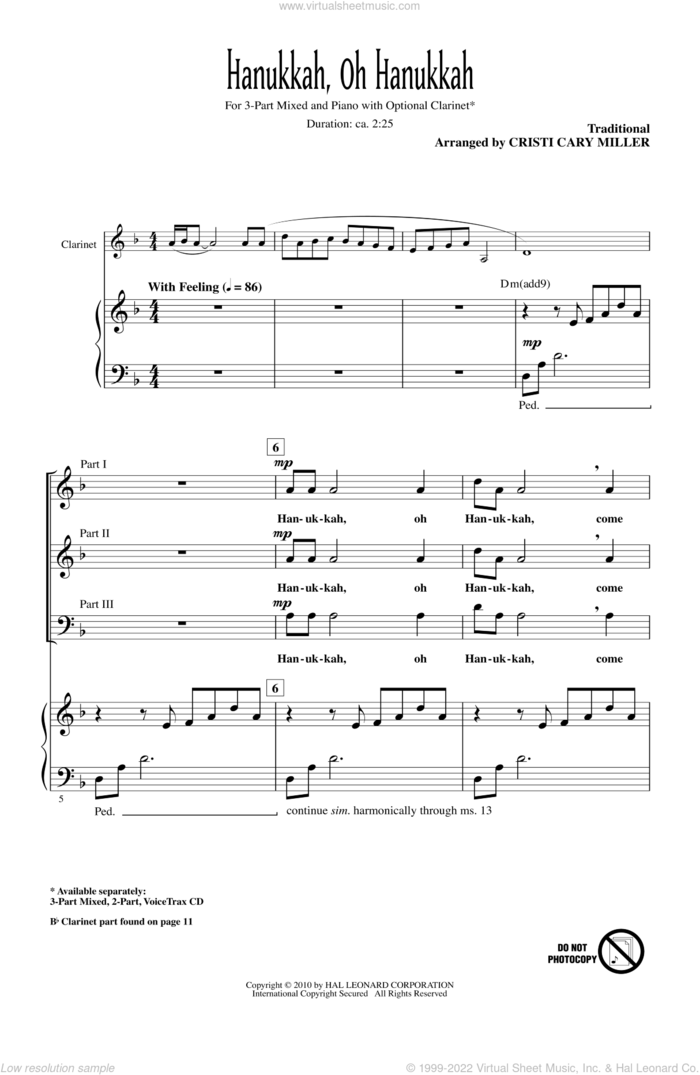 Hanukkah, Oh Hanukkah sheet music for choir (3-Part Mixed) by Cristi Cary Miller, intermediate skill level