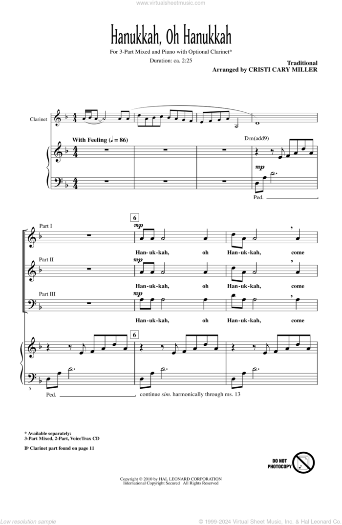 Hanukkah, Oh Hanukkah sheet music for choir (3-Part Mixed) by Cristi Cary Miller, intermediate skill level