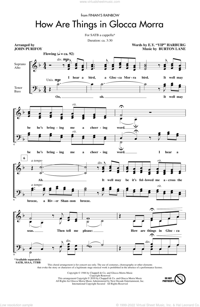 How Are Things In Glocca Morra sheet music for choir (SATB: soprano, alto, tenor, bass) by E.Y. Harburg, Burton Lane and John Purifoy, intermediate skill level