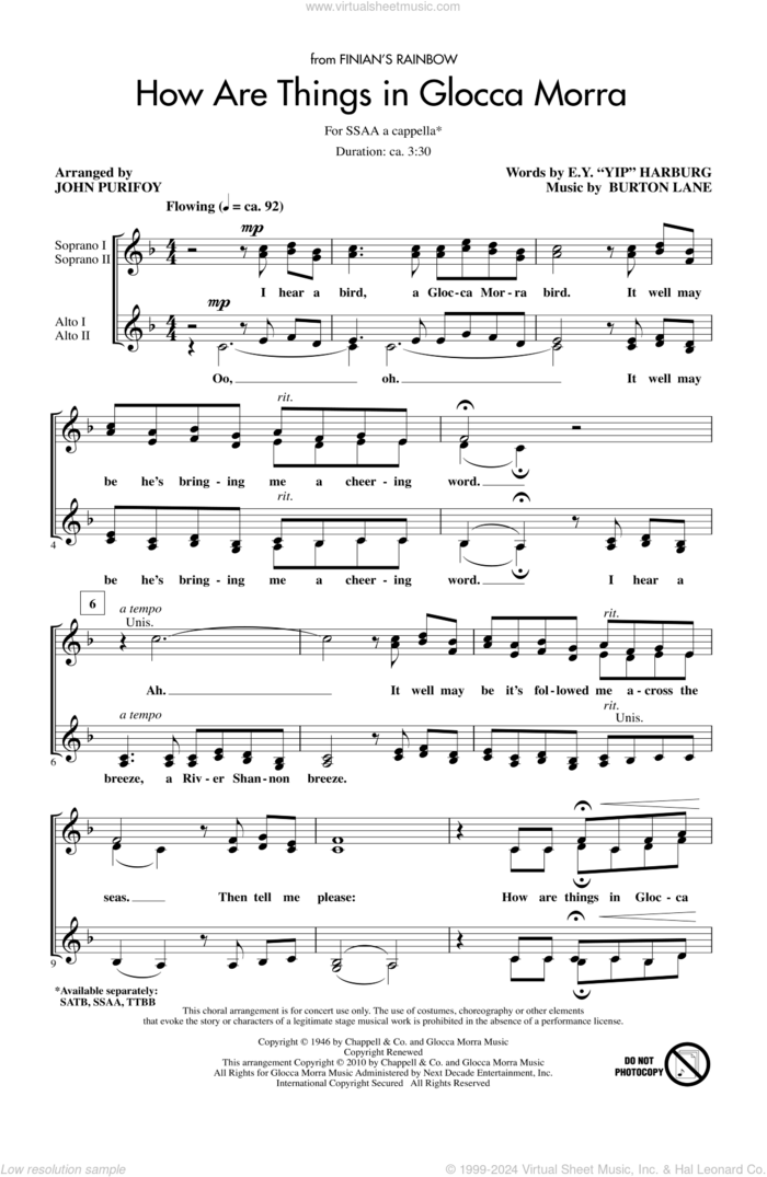 How Are Things In Glocca Morra sheet music for choir (SSA: soprano, alto) by E.Y. Harburg, Burton Lane and John Purifoy, intermediate skill level