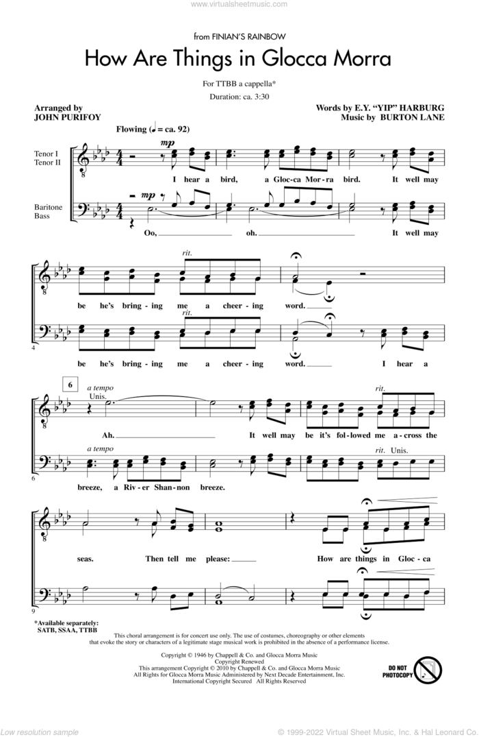 How Are Things In Glocca Morra sheet music for choir (TTBB: tenor, bass) by E.Y. Harburg, Burton Lane and John Purifoy, intermediate skill level