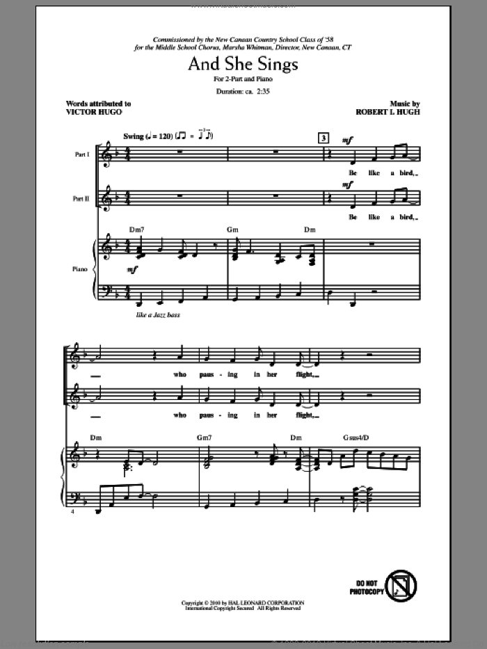 And She Sings sheet music for choir (2-Part) by Robert Hugh, intermediate duet