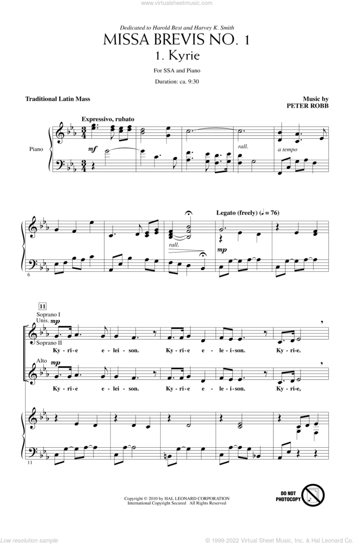 Missa Brevis No. 1 sheet music for choir (SSA: soprano, alto) by Peter Robb, intermediate skill level