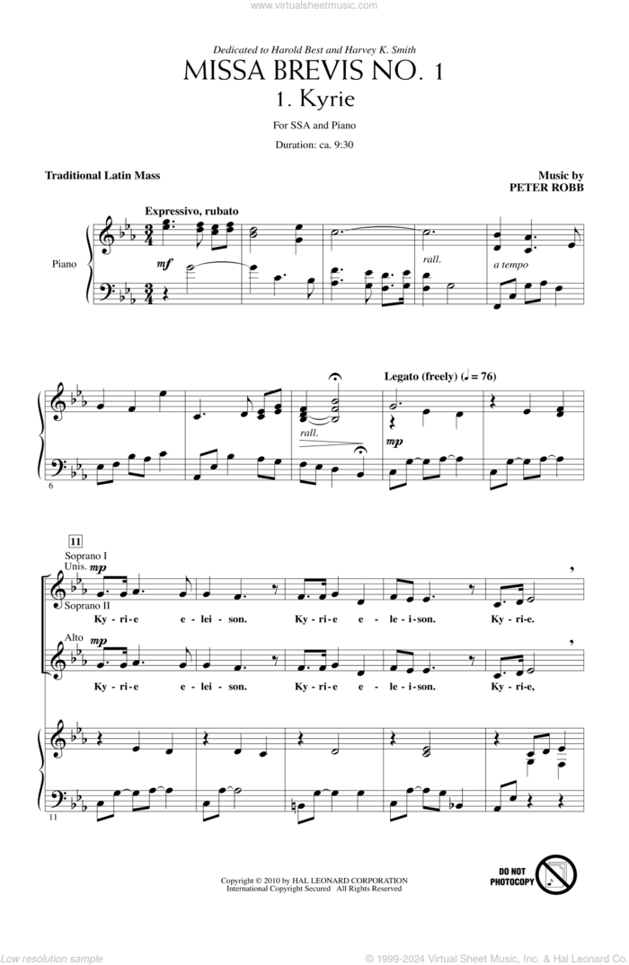 Missa Brevis No. 1 sheet music for choir (SSA: soprano, alto) by Peter Robb, intermediate skill level