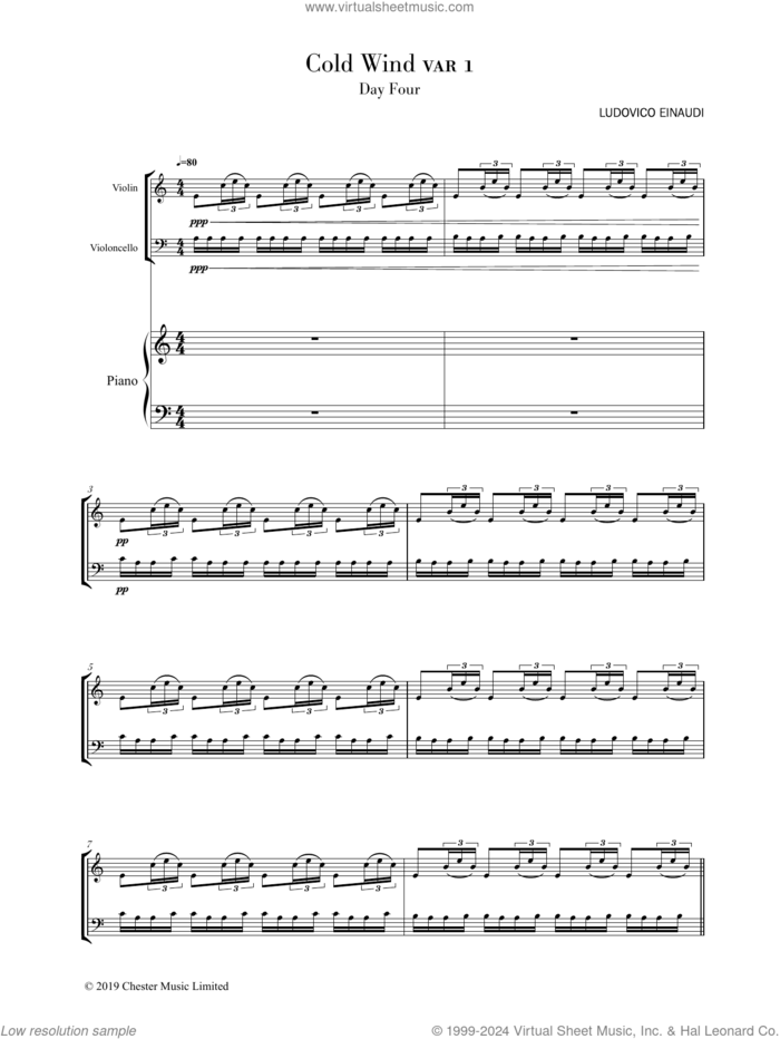 Cold Wind Var. 1 (Day 4) (COMPLETE) sheet music for piano trio by Ludovico Einaudi, classical score, intermediate skill level