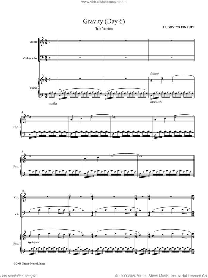 Gravity (Day 6) (COMPLETE) sheet music for piano trio by Ludovico Einaudi, classical score, intermediate skill level