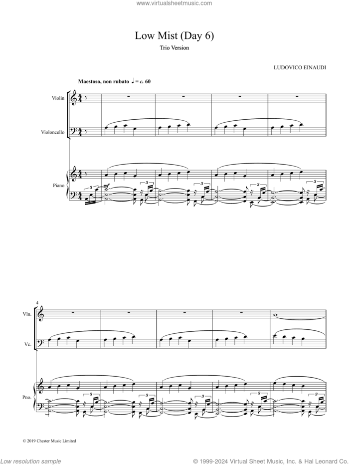 Low Mist (Day 6) (COMPLETE) sheet music for piano trio by Ludovico Einaudi, classical score, intermediate skill level