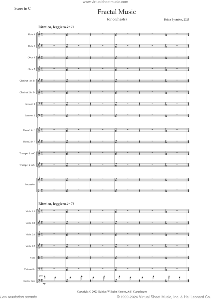 Fractal Music sheet music for orchestra (full score) by Britta Byström, classical score, intermediate skill level