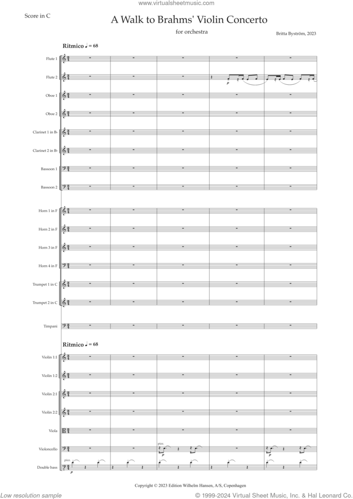 A Walk To Brahms Violin Concerto sheet music for orchestra (full score) by Britta Byström, classical score, intermediate skill level