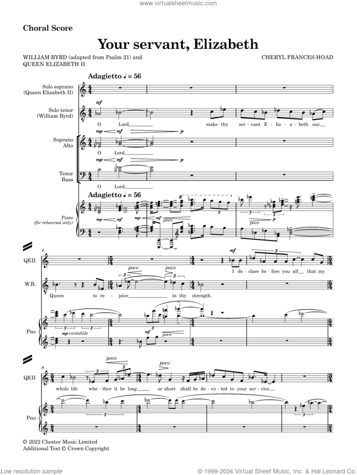 Your Servant, Elizabeth sheet music for orchestra/band (choral score) by Cheryl Frances-Hoad, classical score, intermediate skill level