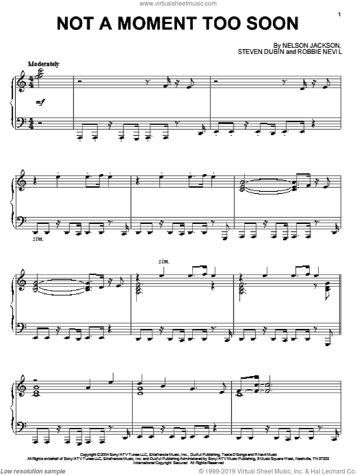 Not A Moment Too Soon sheet music for piano solo by David Lanz, Nelson Jackson, Robbie Nevil and Steven Dubin, intermediate skill level