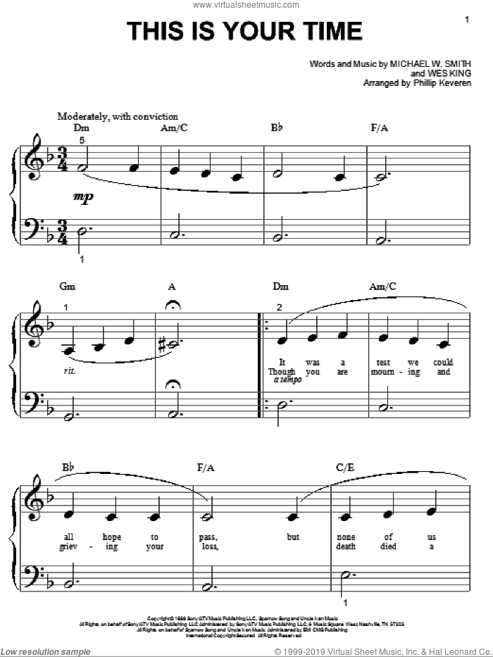 This Is Your Time (arr. Phillip Keveren) sheet music for piano solo (big note book) by Michael W. Smith, Phillip Keveren and Wes King, easy piano (big note book)