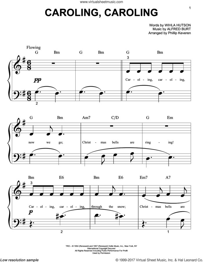 Caroling, Caroling (arr. Phillip Keveren) sheet music for piano solo (big note book) by Nat King Cole, Phillip Keveren, Alfred Burt and Wihla Hutson, easy piano (big note book)