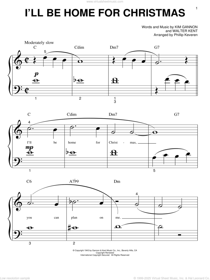 I'll Be Home For Christmas (arr. Phillip Keveren) sheet music for piano solo (big note book) by Bing Crosby, Phillip Keveren, Kim Gannon and Walter Kent, easy piano (big note book)