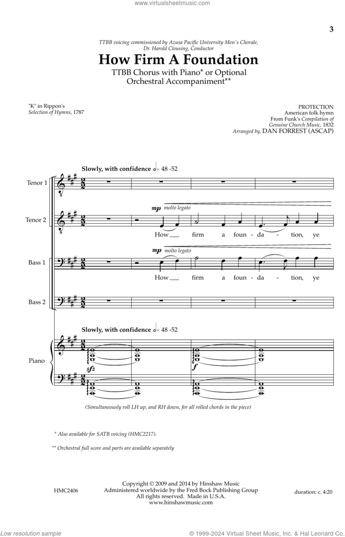 How Firm A Foundation sheet music for choir (TTBB: tenor, bass) by Dan Forrest, intermediate skill level