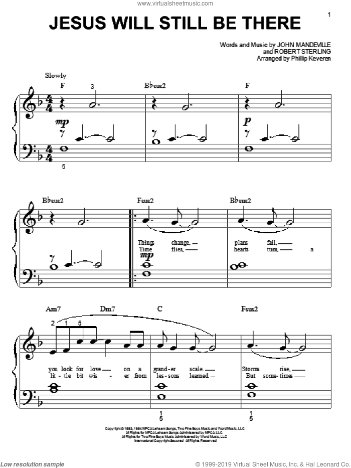Jesus Will Still Be There (arr. Phillip Keveren) sheet music for piano solo (big note book) by Point Of Grace, Phillip Keveren, John Mandeville and Robert Sterling, easy piano (big note book)
