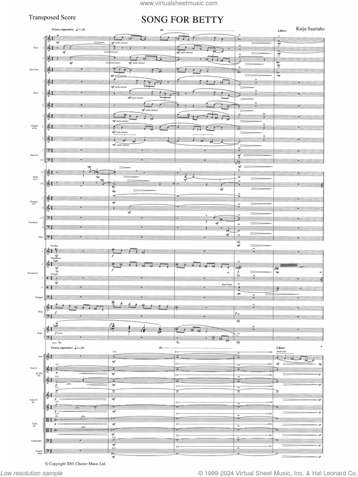 Song for Betty sheet music for orchestra (full score) by Kaija Saariaho, classical score, intermediate skill level