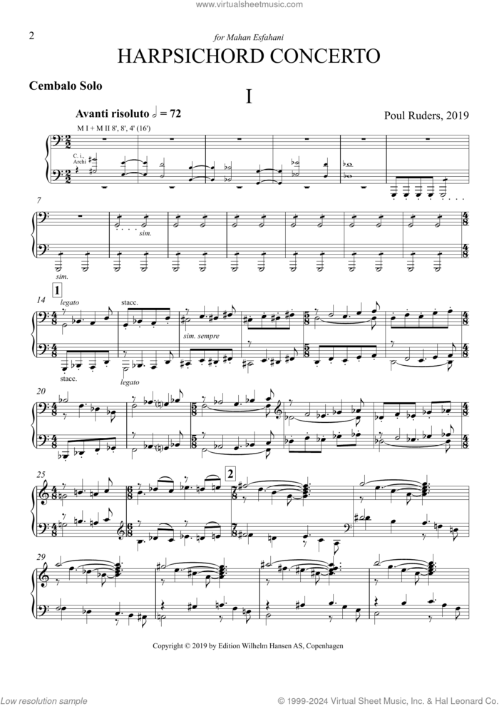 Harpsichord Concerto sheet music for orchestra (harpsichord) by Poul Ruders, classical score, intermediate skill level