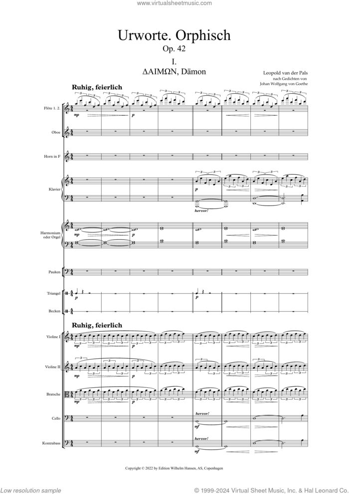 Urworte. Orphisch Op. 42 sheet music for orchestra (full score) by Leopold van der Pals, classical score, intermediate skill level