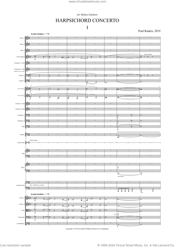 Harpsichord Concerto sheet music for orchestra (full score) by Poul Ruders, classical score, intermediate skill level