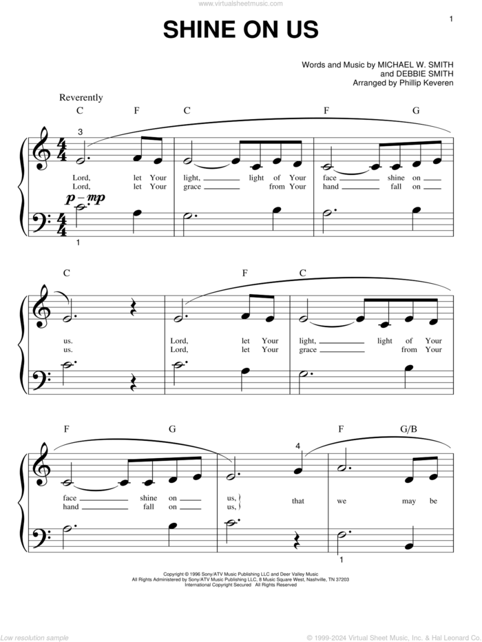 Shine On Us (arr. Phillip Keveren) sheet music for piano solo (big note book) by Phillips, Craig & Dean, Phillip Keveren, Debbie Smith and Michael W. Smith, wedding score, easy piano (big note book)