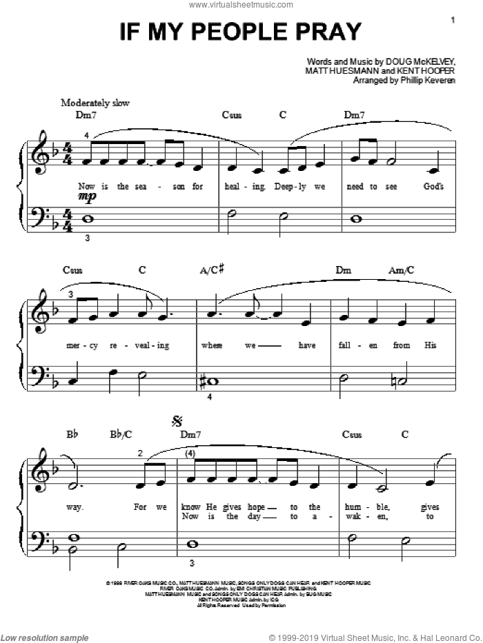 If My People Pray (arr. Phillip Keveren) sheet music for piano solo (big note book) by Avalon, Phillip Keveren, Doug McKelvey, Kent Hooper and Matt Huesmann, easy piano (big note book)