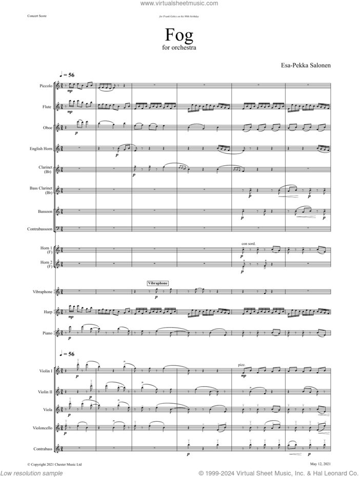 Fog (for orchestra) sheet music for orchestra (study score) by Esa-Pekka Salonen, classical score, intermediate skill level