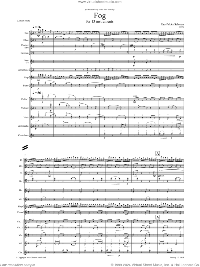 Fog (for 13 instruments) sheet music for orchestra (study score) by Esa-Pekka Salonen, classical score, intermediate skill level