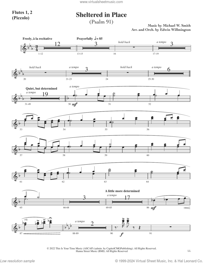 Sheltered In Place (arr. Edwin M. Willmington) (COMPLETE) sheet music for orchestra/band by Michael W. Smith, Edwin M. Willmington and Gloria Gaither, intermediate skill level