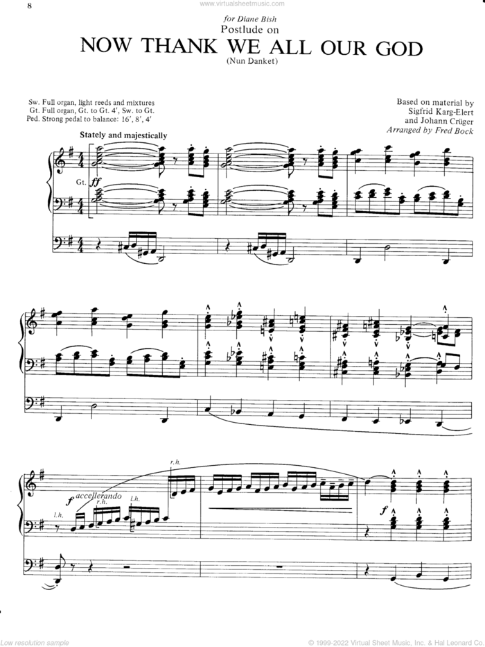 Now Thank We All Our God sheet music for organ by Fred Bock, intermediate skill level