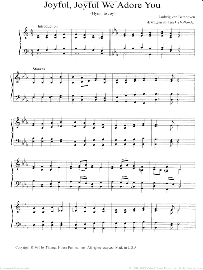 Joyful, Joyful, We Adore Thee sheet music for organ by Ludwig van Beethoven and Mark Thallander, wedding score, intermediate skill level