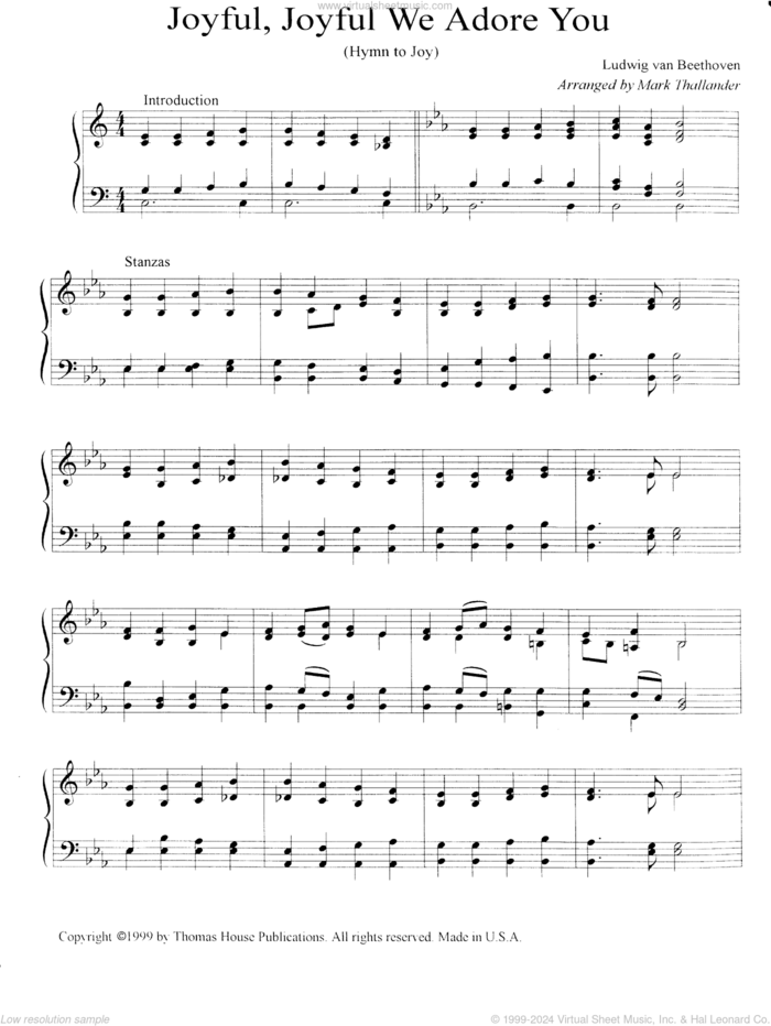 Joyful, Joyful, We Adore Thee sheet music for organ by Ludwig van Beethoven and Mark Thallander, wedding score, intermediate skill level