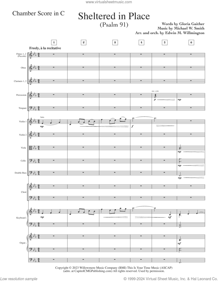 Sheltered In Place (arr. Edwin M. Willmington) (Chamber) (COMPLETE) sheet music for orchestra/band (chamber ensemble) by Michael W. Smith, Edwin M. Willmington and Gloria Gaither, intermediate skill level