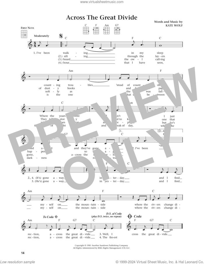 Across The Great Divide (from The Daily Ukulele) (arr. Jim Beloff) sheet music for ukulele by Kate Wolf and Jim Beloff, intermediate skill level