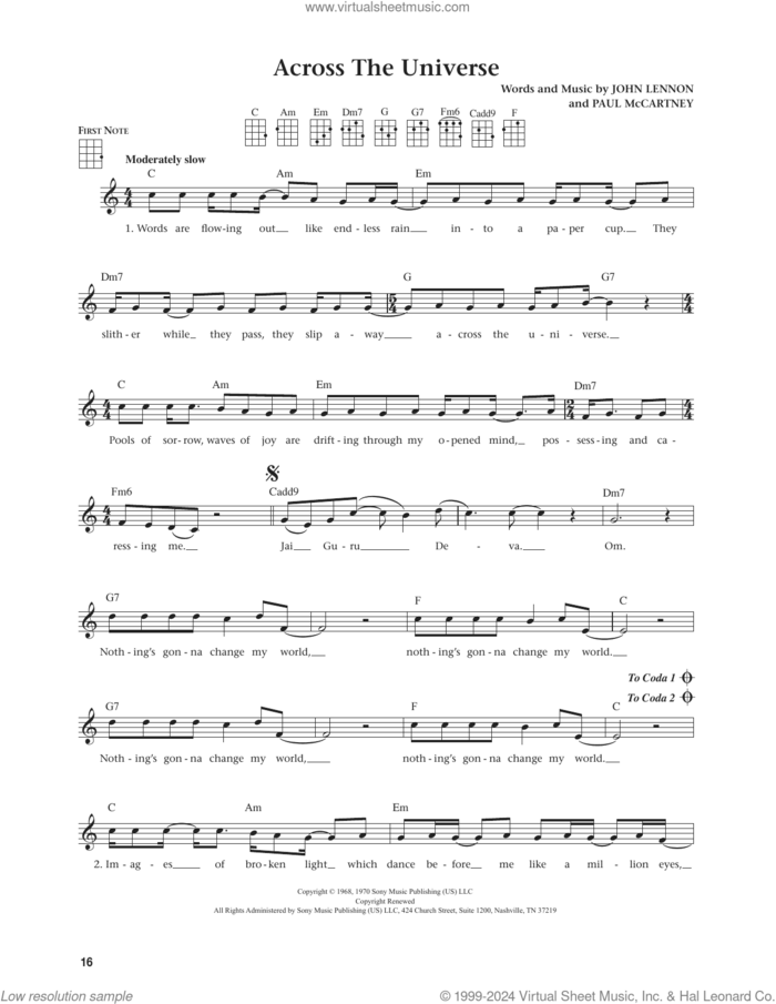 Across The Universe (from The Daily Ukulele) (arr. Jim Beloff) sheet music for ukulele by The Beatles, Jim Beloff, John Lennon and Paul McCartney, intermediate skill level