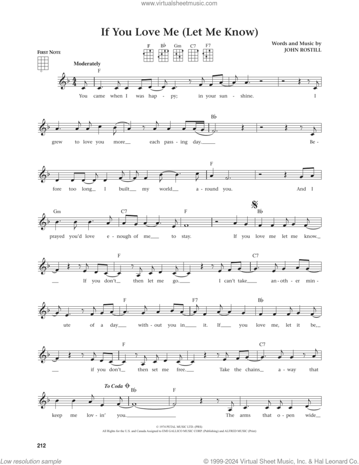 If You Love Me (Let Me Know) (from The Daily Ukulele) (arr. Jim Beloff) sheet music for ukulele by Elvis Presley, Jim Beloff and John Rostill, intermediate skill level