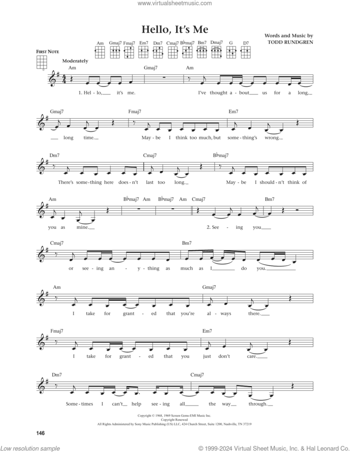 Hello, It's Me (from The Daily Ukulele) (arr. Jim Beloff) sheet music for ukulele by Todd Rundgren and Jim Beloff, intermediate skill level