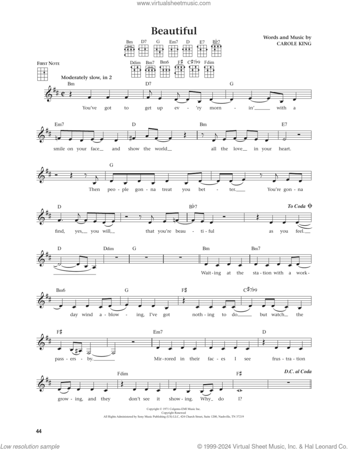 Beautiful (from The Daily Ukulele) (arr. Jim Beloff) sheet music for ukulele by Carole King and Jim Beloff, intermediate skill level