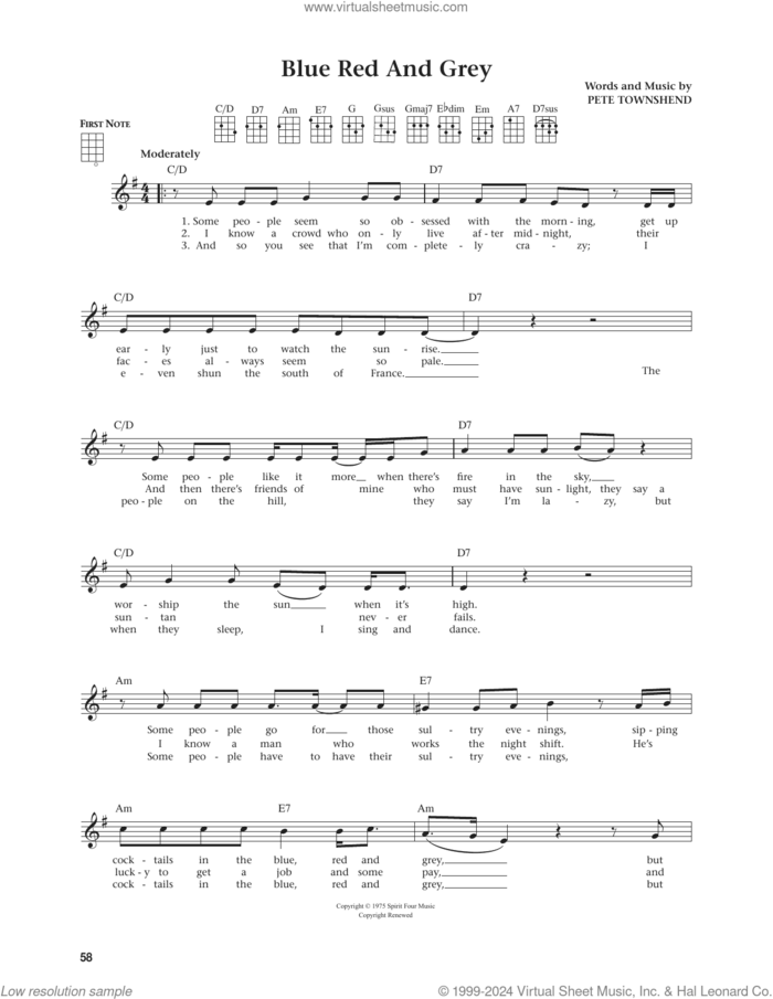 Blue Red And Grey (from The Daily Ukulele) (arr. Jim Beloff) sheet music for ukulele by The Who, Jim Beloff and Pete Townshend, intermediate skill level